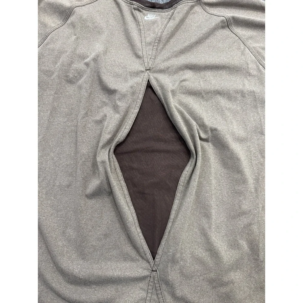Nike Womens Graphic Short Sleeve Top Brown Mesh Open Back Athletic Shirt Large